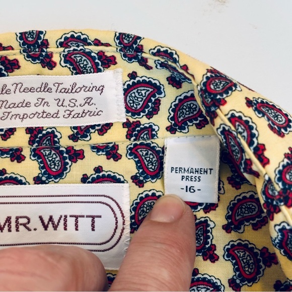 Vintage Mr. Witt Yellow Paisley Long Sleeve Button Down Blouse Made in USA M - Picture 7 of 10